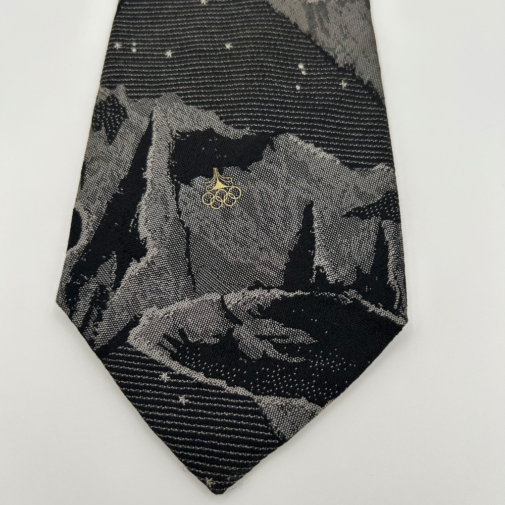 Nagano 1998 Olympics Tie Nagano Japan Mens OS Black Silk Gorpcore Vintage